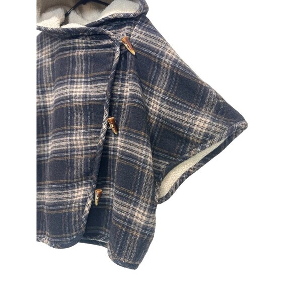 Sundance Wool Coat Poncho Women Large Black Plaid Wesetern Fleece Hoodie Relaxed - Picture 9 of 16